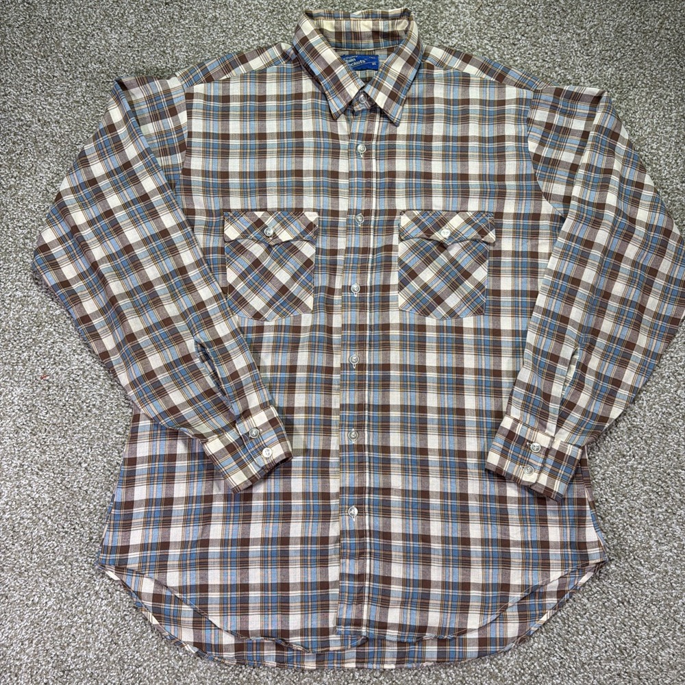 70s Men Plain Pockets XLT Western Double Pocket Plaid Button Down Jc Penney